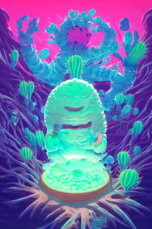 Image similar to roots cactus sushi cristal smurf ghost creature animal sushi cristal very big eye roots cactus elemental flush of force nature micro world fluo fishscale, behance hd by jesper ejsing, by rhads, makoto shinkai and lois van baarle, ilya kuvshinov, rossdraws radiating a glowing aura global illumination ray tracing hdr