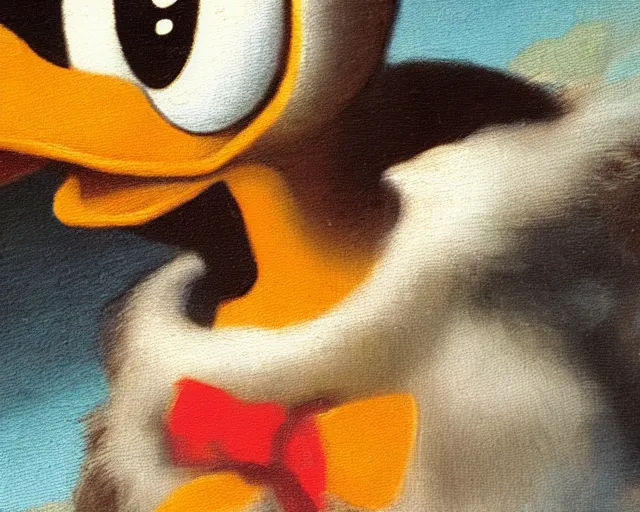 Image similar to detailed old renaissance oil painting of Donald Duck