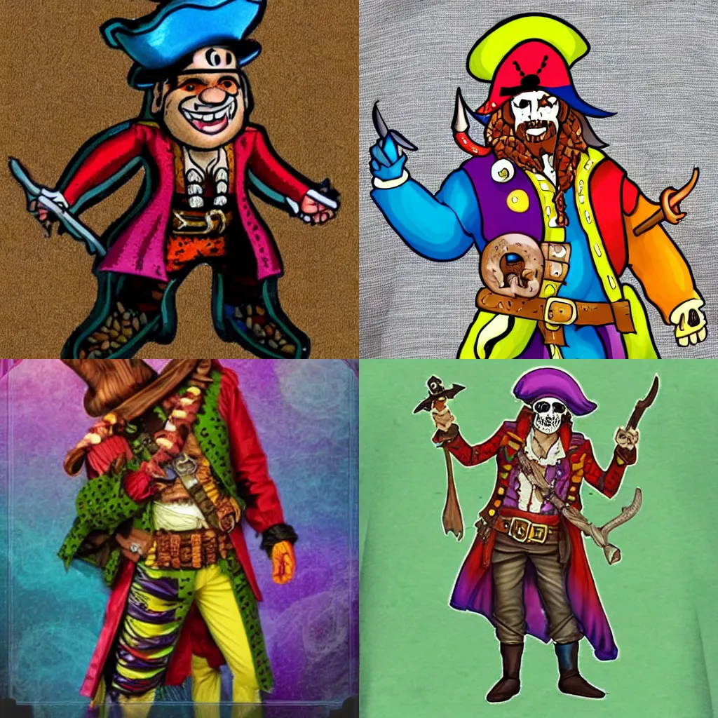 Prompt: male pirate in a technicolor suit made of mushrooms, d & d dungeons and dragons