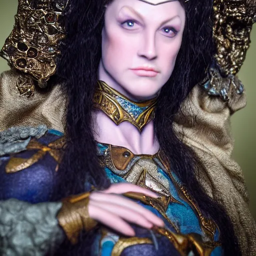 Prompt: a realistic portrait closeup 5 0 mm studio photograph by annie leibowitz of morgan le fay, a ruthless and ambitious enchantress bosslady of legend.