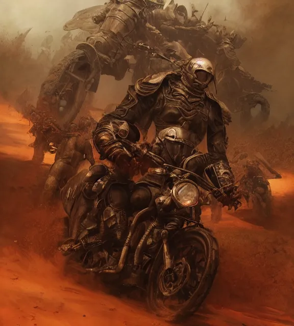 Prompt: motorbikers race in hell, beksinski, age of sigma art, frank frazetta, ruan jia, dark soul armor concept, trending on artstation, wayne barlowe, adrian smith fantasy art, elden ring art, the hobbit art, lord of the ring art, infinity blade armor