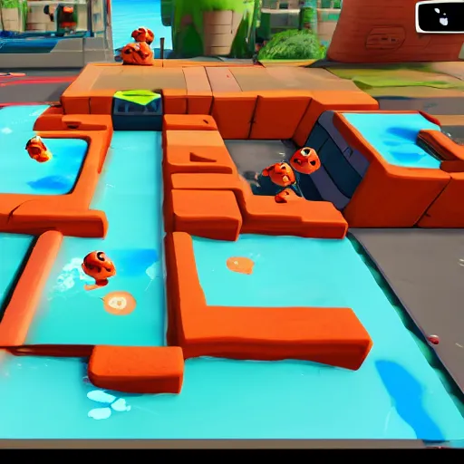 Prompt: Splatoon as a Fall Guys game, in game screenshot, realistic game engine