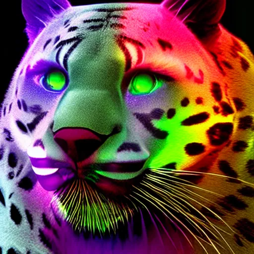 Prompt: face of multifaceted swarovski panther render, rainbow refraction, polished, highly reflective, porcelain, opal, quartz, diamond volumetric lighting, octane render, 8 k, photorealistic, ultra realistic