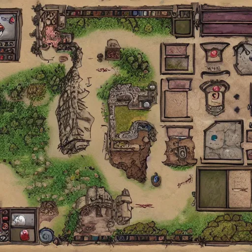 Prompt: An detailed aerial view of a cartoonish tavern by dungeondraft, contaning tables and walls, dnd map , map patreon, fantasy maps, foundry vtt, fantasy grounds, aerial view ,dungeondraft , tabletop, inkarnate, dugeondraft, roll20