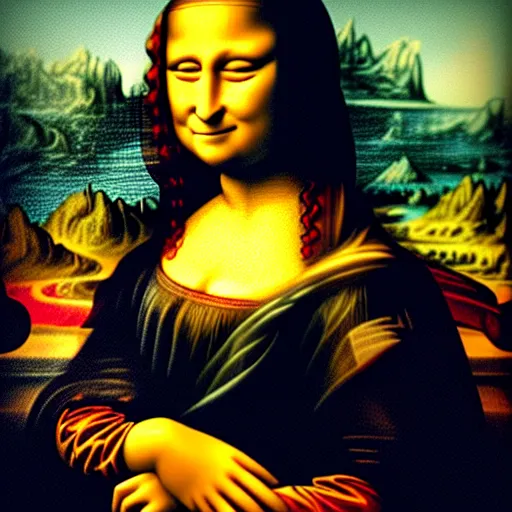 Prompt: mona lisa in style of an insane person imagination, behance, hd wallpaper