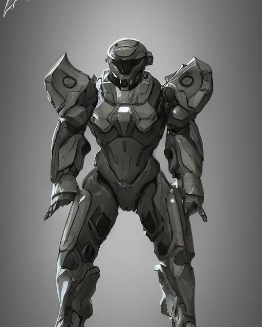 Prompt: artistic illustration of scifi armor dynamic pose deviantart artstation concept art 4k halo forerunner wolf brigade