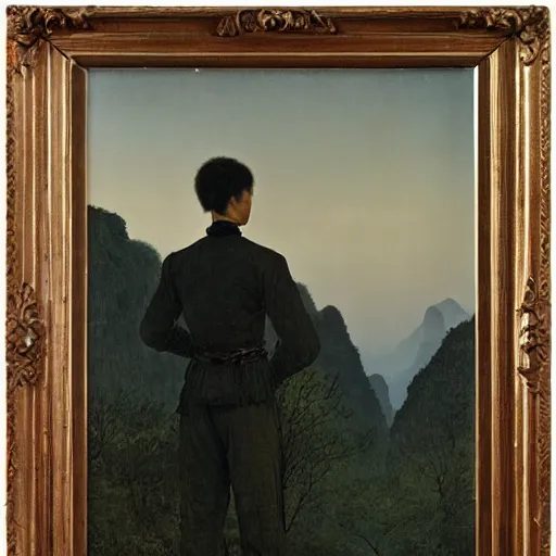 Image similar to a young man in guilin, by caspar david friedrich,