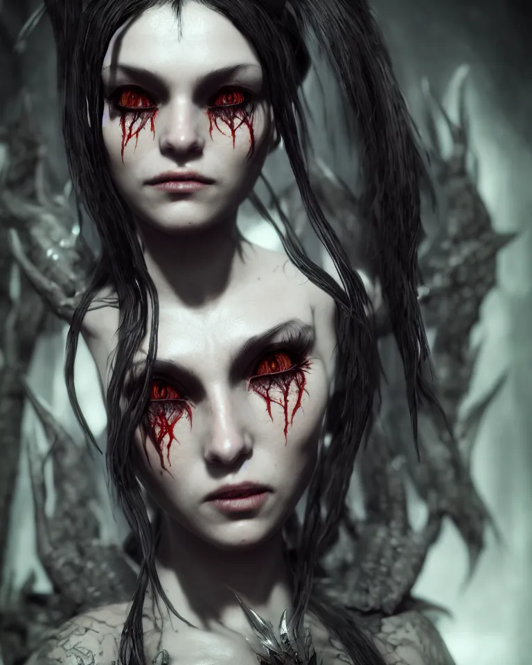 Image similar to headshot portrait of the demonic priestess, cgsociety, detailed, unreal engine, textured, cinematic, character design