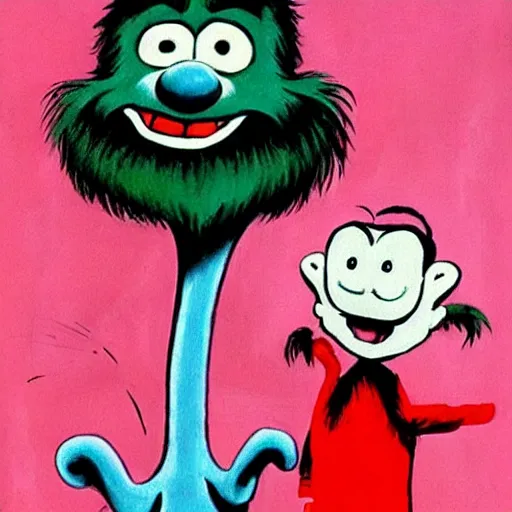 Image similar to painting of thing 1 eating thing 2 by dr seuss | horror themed | creepy