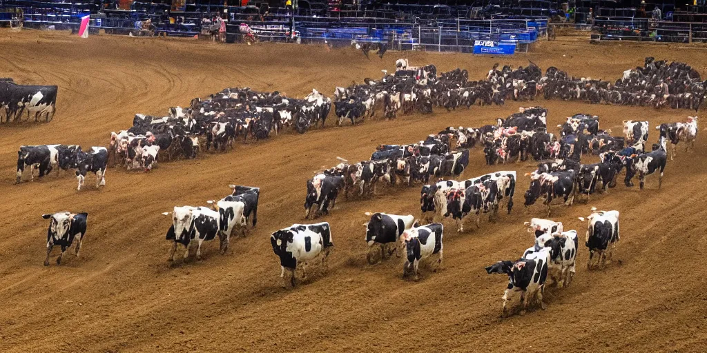 Prompt: a herd of cows on an arenacross track