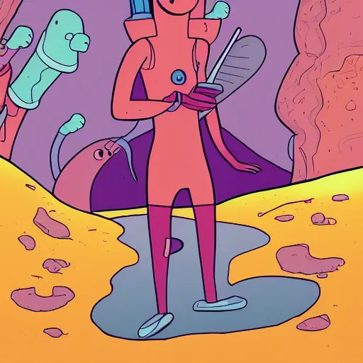 Prompt: in the style of Moebius and Ghostshrimp a young explorer, highly detailed, adventure time colour palette