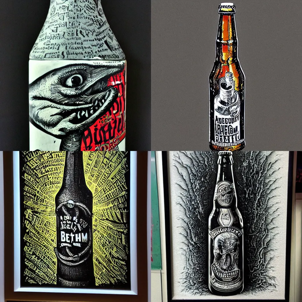 Prompt: a beer bottle, art of phlegm