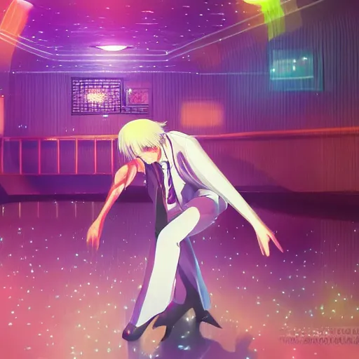 Image similar to portrait of a slow dancer in an empty disco club, anime fantasy illustration by tomoyuki yamasaki, kyoto studio, madhouse, ufotable, trending on artstation
