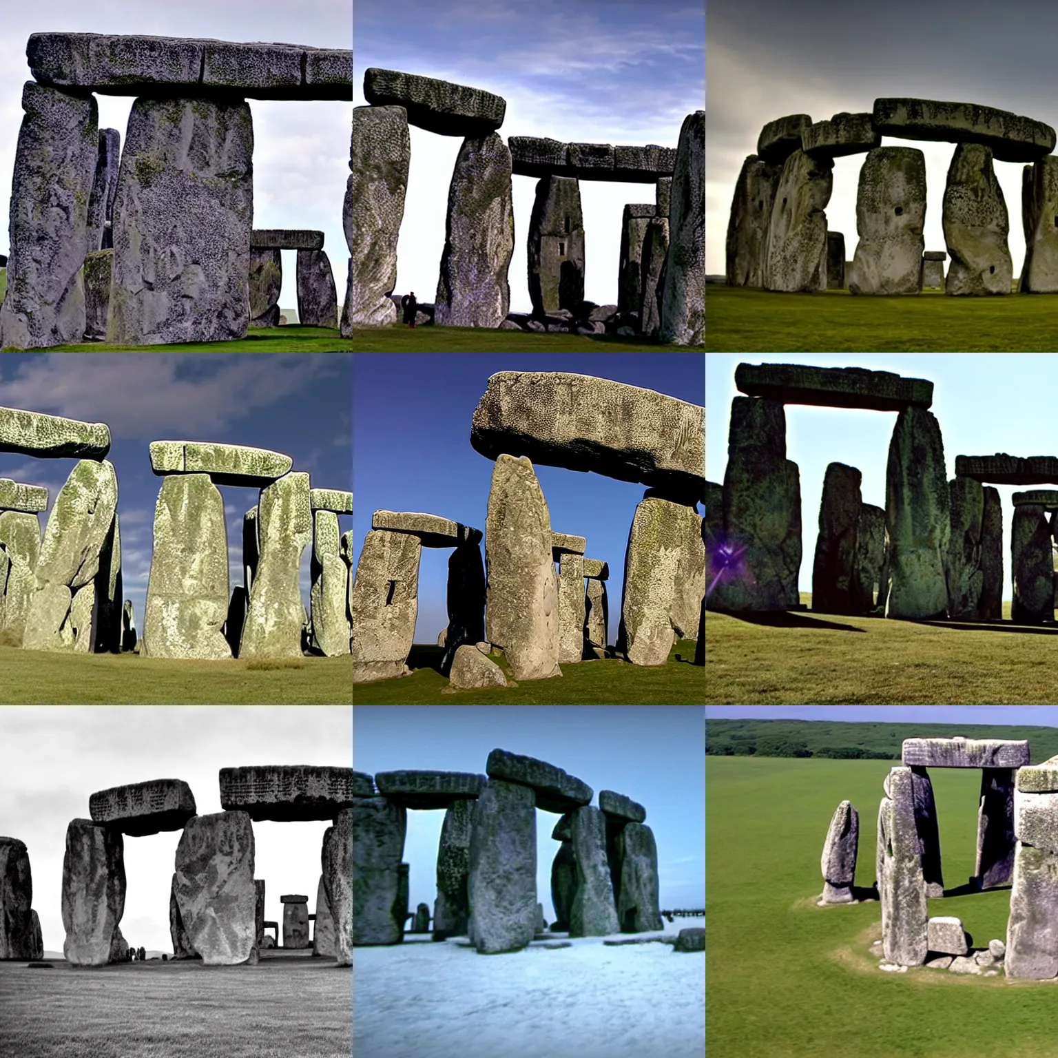 Prompt: stonehenge was a decepticon transformer all along! shocking video footage of stonehenge standing up and walking away