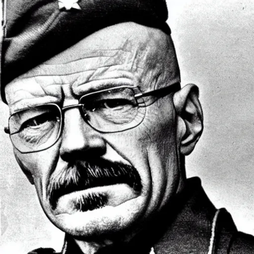 Prompt: Walter white as a soldier in ww2, grainy photo