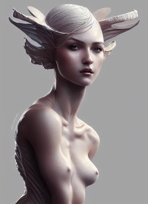 Image similar to portrait of female in sculpted wearable art fashion, intricate, elegant, highly detailed, digital photography, artstation, glamor pose, concept art, smooth, sharp focus, art by artgerm and greg rutkowski