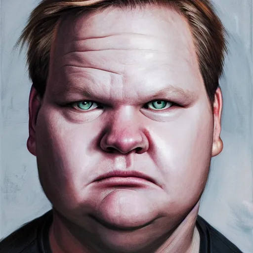 Image similar to andy richter, glowing eyes, by john reuss,