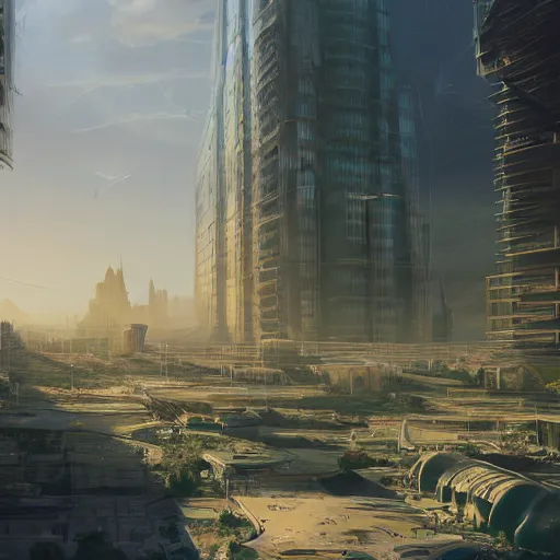 Prompt: a low-rise solarpunk desert city, beautiful dynamic lighting, cinematic, wide angle establishing shot, extremely high detail, photo realistic, cinematic lighting, post processed, concept art, artstation, matte painting, style by eddie mendoza, raphael lacoste, alex ross, volumetric lighting, light rays, photorealistic, ultrarealistic, moody, coronarender, 8k