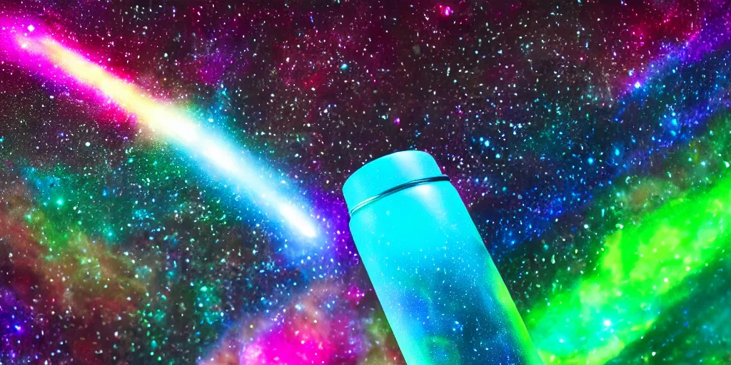 Prompt: hydro Flask, space, galaxy, glow, neon, closeup,