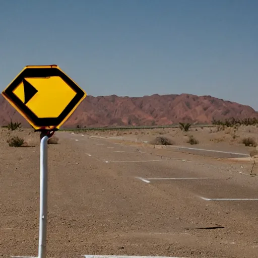 Prompt: many traffic signs in the desert