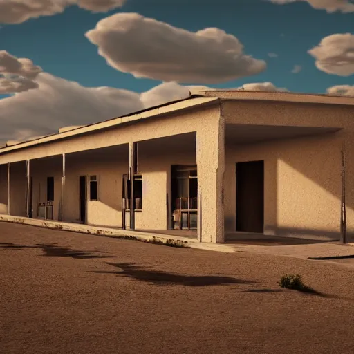 Prompt: run - down abandoned motel in the arizona desert designed by gaudi, realistic, unreal engine 4 k,