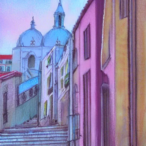 Image similar to city of lisbon, concept art, pastel soft colors, in the style of robert hickox, oscar galvan