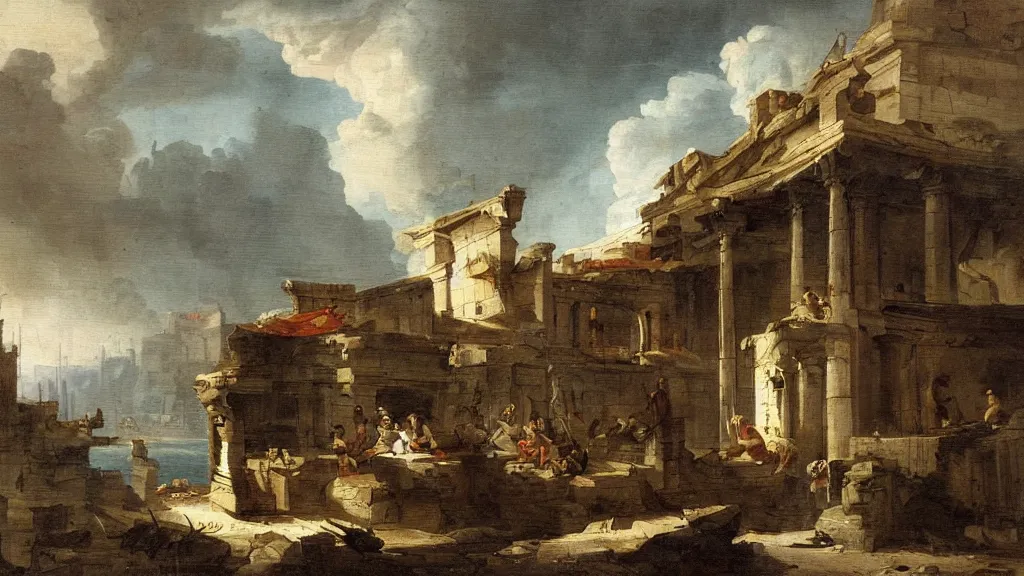 Image similar to a painting in the style of hubert robert.