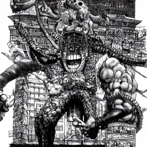 Prompt: [ large city ] ( by kim jung gi ) ( by george morikawa ) ( by kentaro miura ) ( by eiichiro oda )