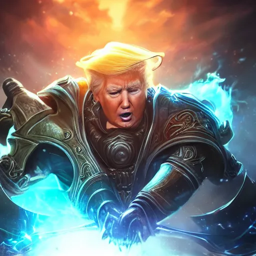 Image similar to portrait of donald trump as a spellcaster, league of legends amazing splashscreen artwork, gears of war, splash art, natural light, elegant, photorealistic facial features, intricate, fantasy, detailed face, atmospheric lighting, anamorphic lens flare, cinematic lighting, league of legends splash art, hd wallpaper, ultra high details by greg rutkowski