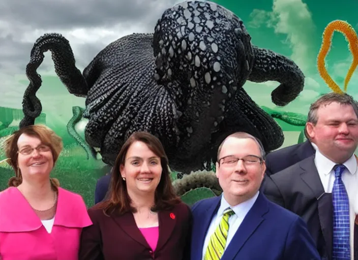 Image similar to a politician photo op with a tentacle monster