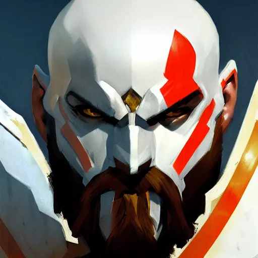 Image similar to greg manchess portrait painting of armored mega kratos as overwatch character, medium shot, asymmetrical, profile picture, organic painting, sunny day, matte painting, bold shapes, hard edges, street art, trending on artstation, by huang guangjian and gil elvgren and sachin teng