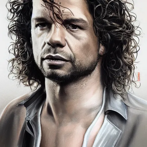 Prompt: a portrait of michael hutchence as a wizard, upper half portrait, urban motifs, intricate, elegant, highly detailed, digital painting, trending on artstation, concept art, smooth sharp focus, illustration, art by artgerm and greg rutkowski