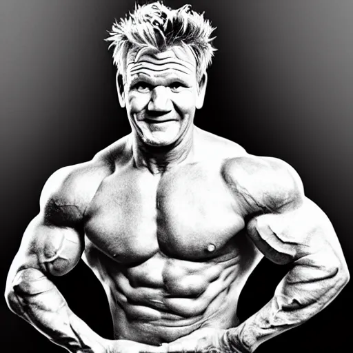 Image similar to gordon ramsay as a muscular bodybuilder