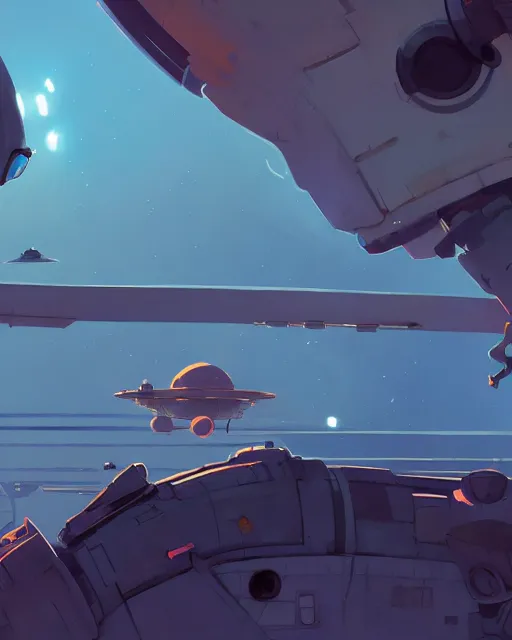 Image similar to landing on the space station settlement, cory loftis, james gilleard, atey ghailan, makoto shinkai, goro fujita, studio ghibli, rim light, exquisite lighting, clear focus, very coherent, plain background, soft painting