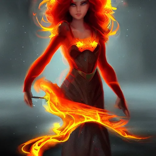 Prompt: Princess of Fire manipulating flames beautiful artwork digital art trending on artstation