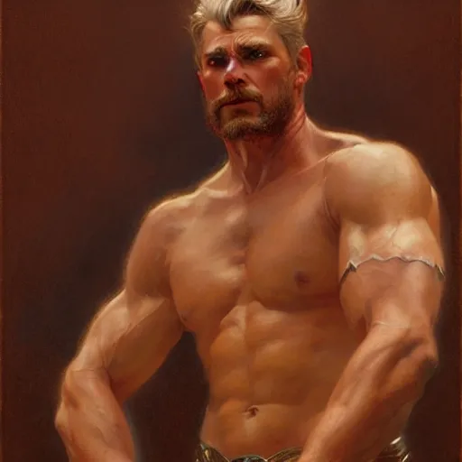 Image similar to stunning male god of thunder, highly detailed painting by gaston bussiere, craig mullins, j. c. leyendecker, 8 k