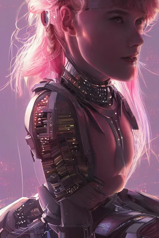 Prompt: portrait futuristic Cyber warrior Girl, in future cyberpunk tokyo rooftop , ssci-fi, fantasy, intricate, very very beautiful, elegant, neon light, highly detailed, digital painting, artstation, concept art, smooth, sharp focus, illustration, art by tian zi and WLOP and alphonse mucha