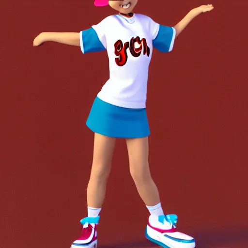 Image similar to cartoon character skater girl with a baseball cap, mascot for a website, 3 d render character art 8 k