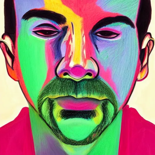 Image similar to a colorful drawing of a man's face and neck, an ultrafine detailed painting by reynolds beal, behance, figurative art, outlined art, fauvism, art on instagram