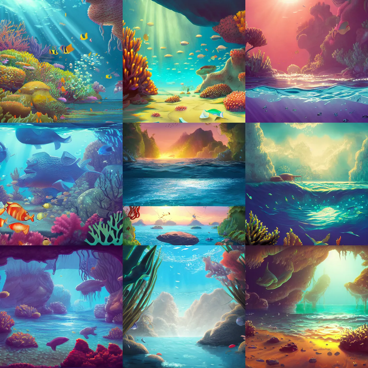 Image similar to a detailed illustration a idyllic underwater ocean scene by Alex Hirsch, trending on artstation, cgsociety, deviantart