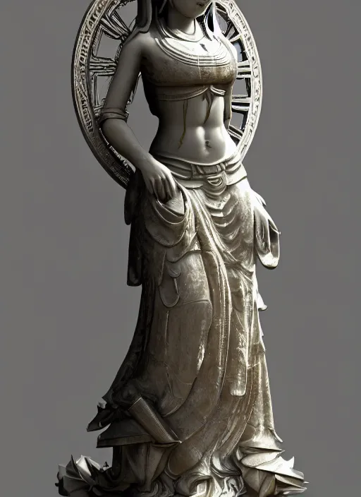 Image similar to a art deco sculpture statue of full body guanyin, intricate complexity,, statue by jane hamilton, ruan jia, character concept, radiant light,, frostbite 3 engine, cryengine, dof, trending on artstation, digital art, fantasy detailed abackground