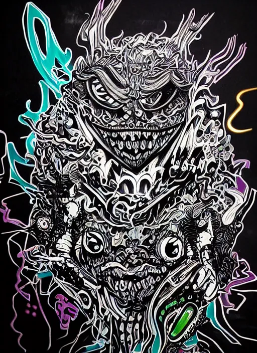 Image similar to beautiful graffiti monsters on black background paper