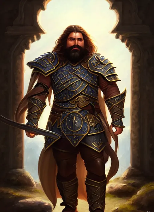 Image similar to a _ fantasy _ style _ portrait _ painting _ of light brown male paladin with long wavy brown hair chubby and beard, rpg dnd oil _ painting _ unreal _ 5 _ daz. _ rpg _ portrait _ extremely _ detailed _ artgerm _ greg _ rutkowski _ greg