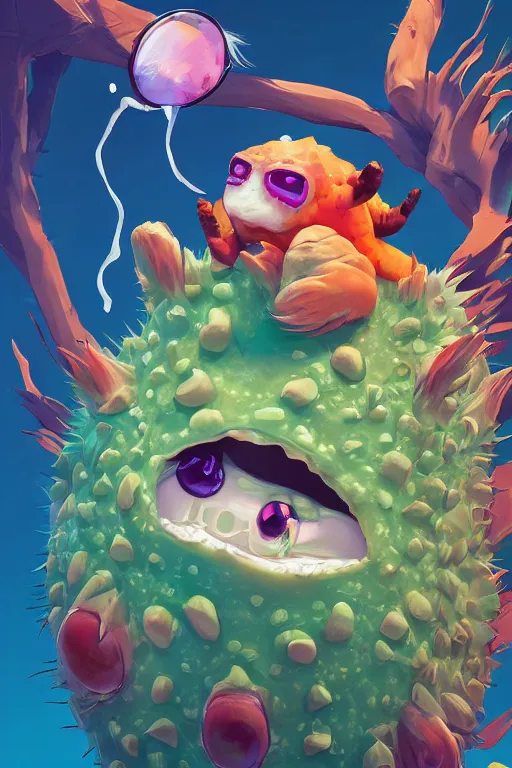 Image similar to 3 d render creature animal sushi cristal very big eye roots cactus elemental flush of force nature micro world fluo fishscale, comics gta 5 cover, official fanart behance hd artstation by jesper ejsing, by rhads, makoto shinkai and lois van baarle, ilya kuvshinov, ossdraws