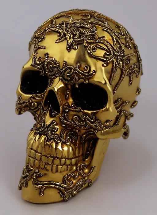 Image similar to ornate gold skull realistic 3 d covered in jewels antique