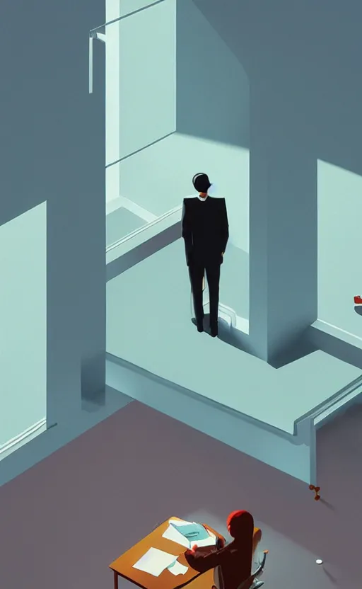Image similar to office in heaven, surreal illustration, by atey ghailan and escher and edward hopper