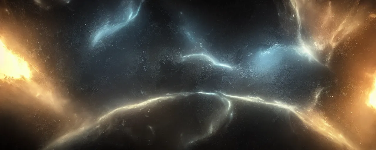 Image similar to a dark epic swirling galaxy, space scene, dark scifi, unreal engine, octane render, volumetric lighting