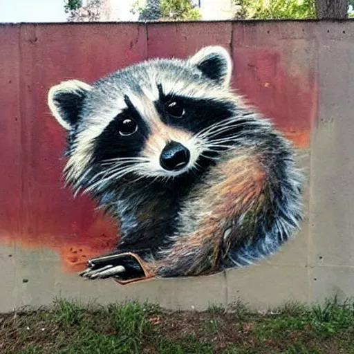 Image similar to raccoon street art,