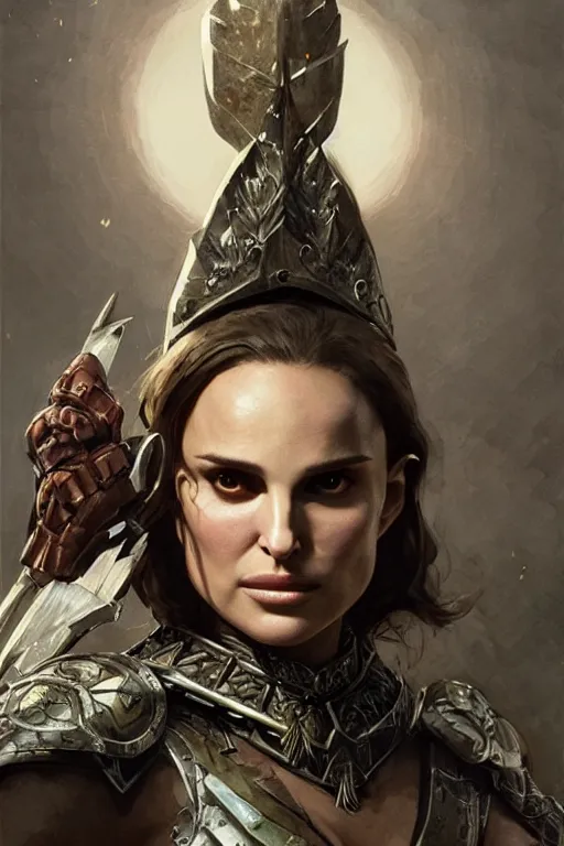 Image similar to natalie portman, legendary warrior, heroic, lord of the rings, tattoos, decorative ornaments, battle armor, by carl spitzweg, ismail inceoglu, vdragan bibin, hans thoma, greg rutkowski, alexandros pyromallis, perfect face, fine details, realistic shading photorealism