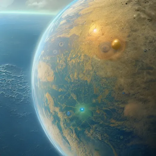Image similar to earth in space, 4 k, highly detailed, cgsociety, trending on artstion, matte painting, concept art